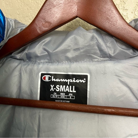 Champion X NASA men sz XS Metallic Puffer Jacket Blue Quilted - Picture 11 of 16